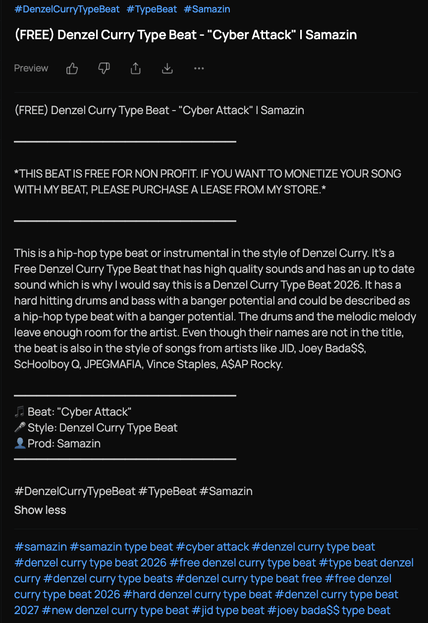 Generated title, tags and description